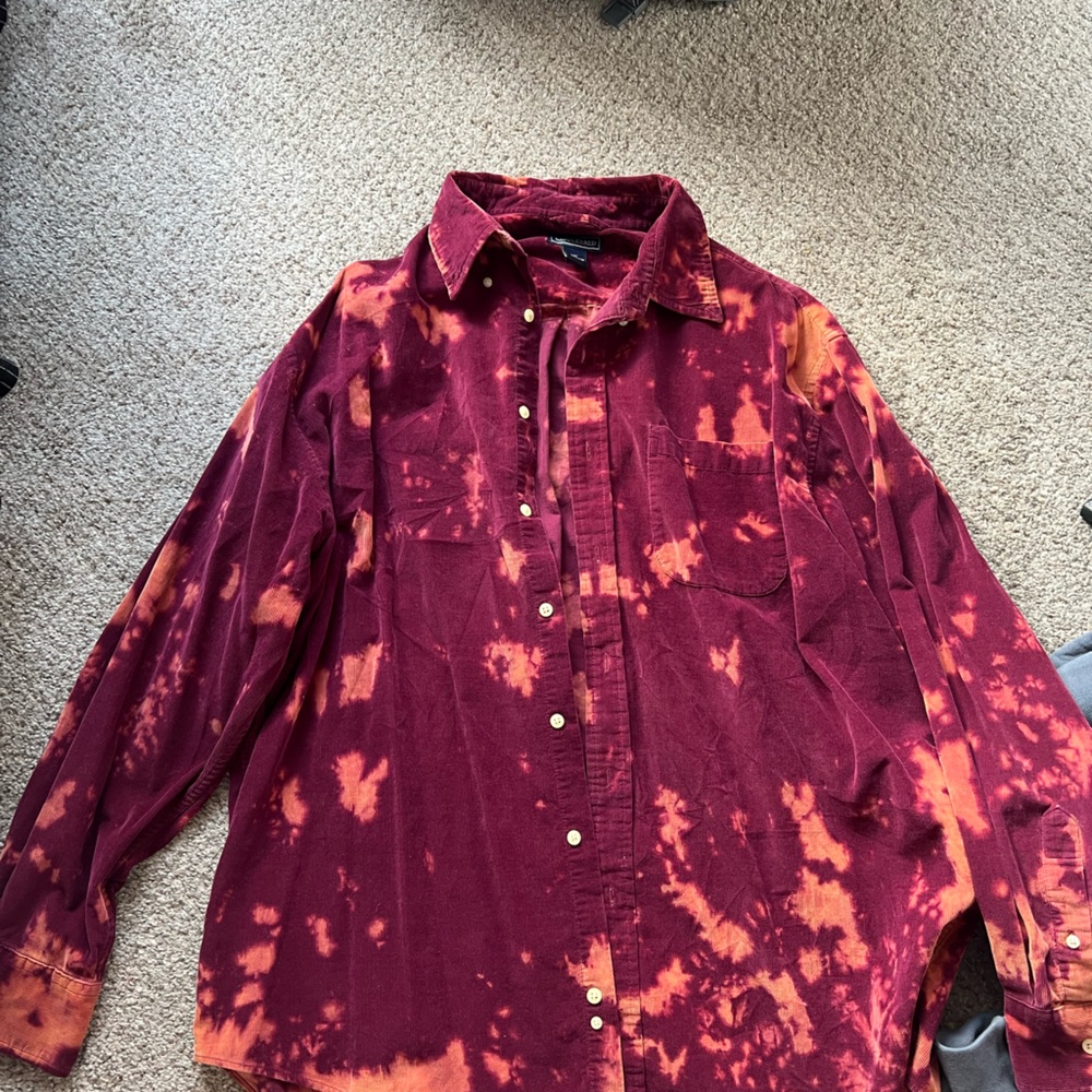 Women's Button Down Shirt - Red and Orange Tie-Dye